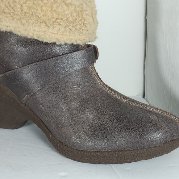 Timberland Women’s Bayden US9,5 Brown Leather Wedge Ankle Shearling Boots Bootie - Picture 14 of 16